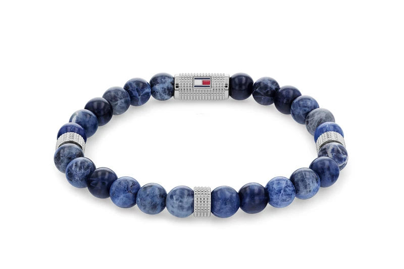 Tommy Hilfiger Jewelry Men's Beaded Bracelet with Lava Stones Color Blue - 2790436