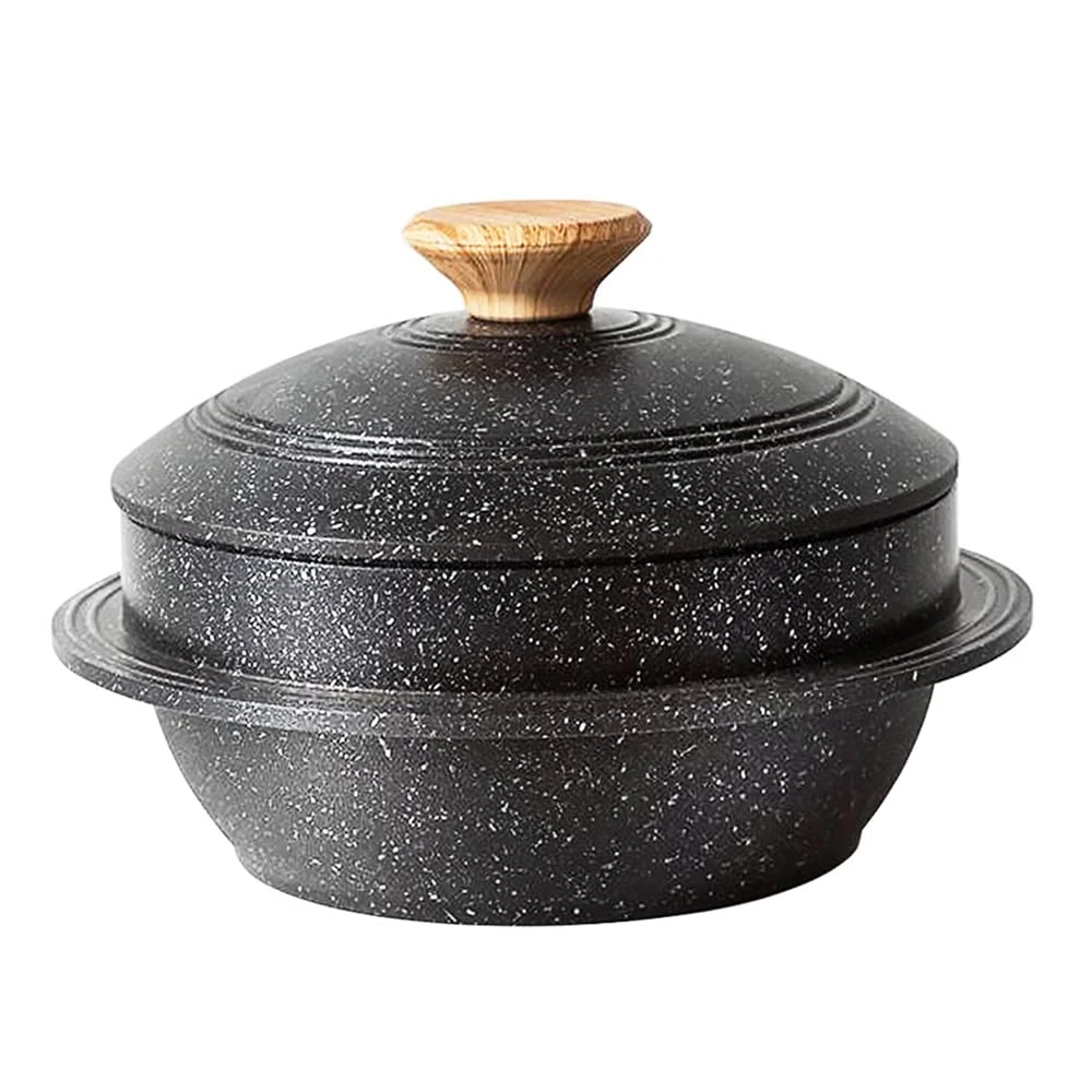 Bobikuke Korean Stone Bowl with Lid, Nonstick Bibimbap Dolsot Cast Aluminum Casserole Dish Soup Pot, 20 cm
