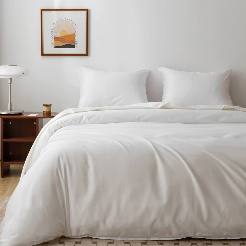 HeimenAogo Egyptian Cotton Duvet Cover Twin/Twin XL Sateen Weave, Silky Soft and Breathable Bedding Set with Zipper Closure, Long Staple Cotton Bed Linen Pure White 2Pcs (68"×90")