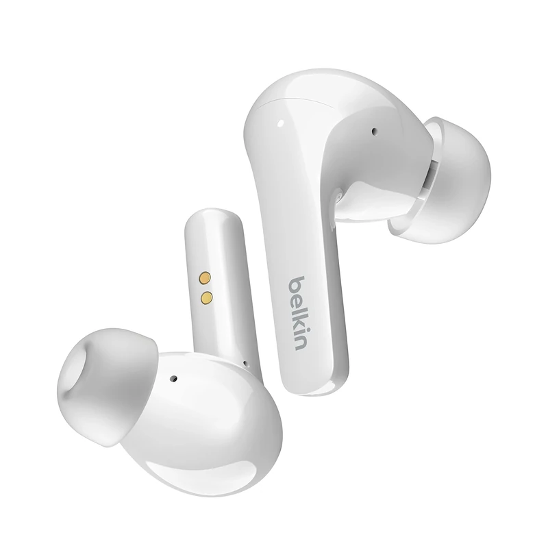 Belkin SOUNDFORM Flow True Wireless Earbuds with Active Noise Cancellation, Bluetooth Earphones with Wireless Charging, IPX5 Sweat and Water Resistant, 31H Play Time, for iPhone, Galaxy, Pixel - White