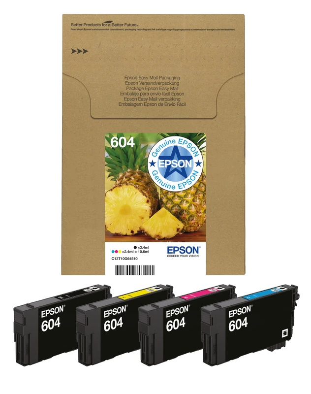 Epson 604 Pineapple, Genuine Multipack, Eco-Friendly Packaging, 4-Colours Ink Cartridges