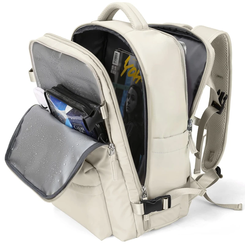 WONHOX Large Travel Backpack Women, Carry On Backpack,Hiking Backpack Waterproof Outdoor Sport Rucksack Casual Daypack School Bag …, D2-beige-large, L, Travel Backpack