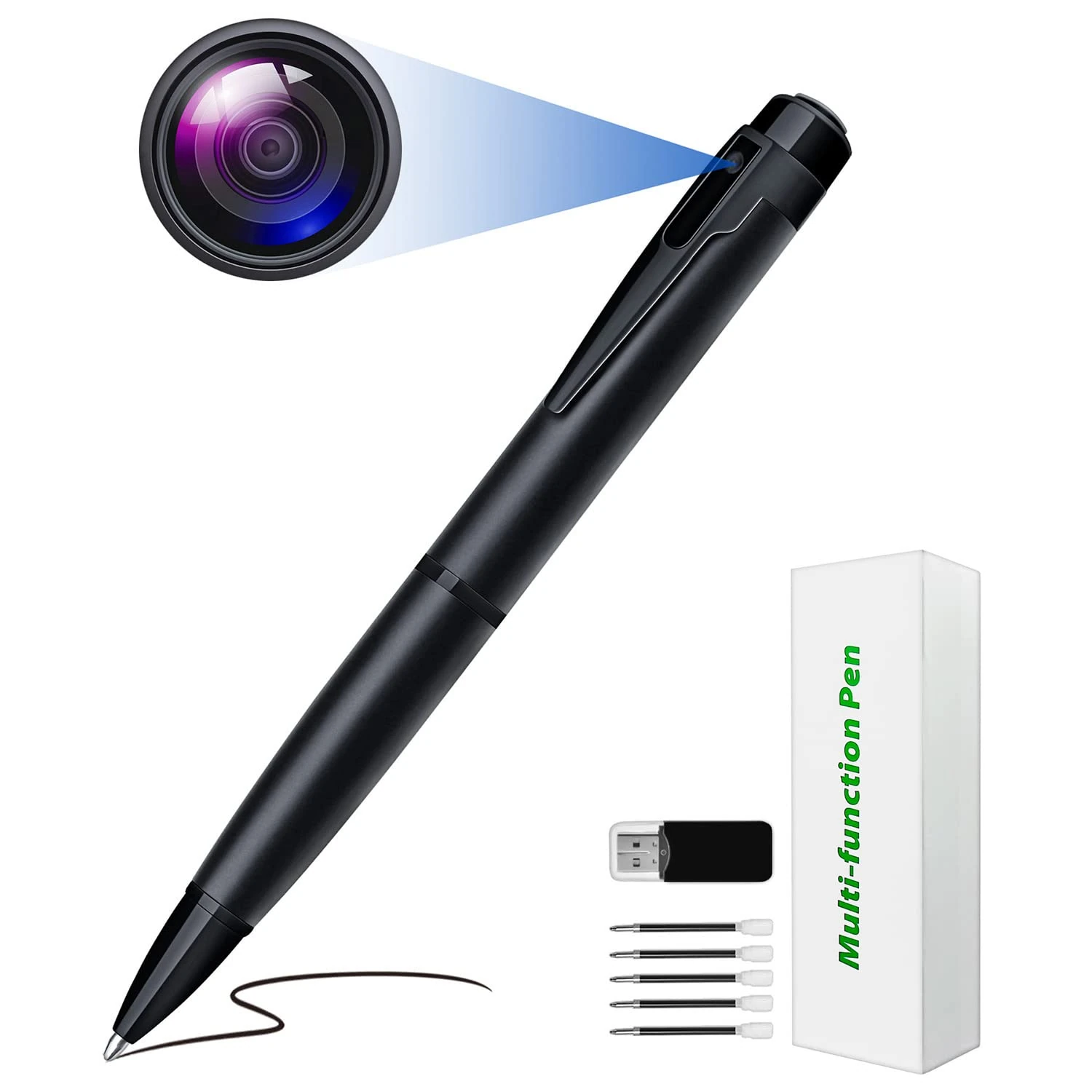 Sprfuk Spy Camera Pen, Mini Hidden Camera HD 1080P Nanny Pocket Cam Covert Body Audio and Video Recorder with Motion Detection for Business Meeting