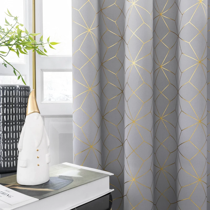 Beauoop Grey Gold 100% Blackout Curtains for Bedroom 50x96 2 Panels