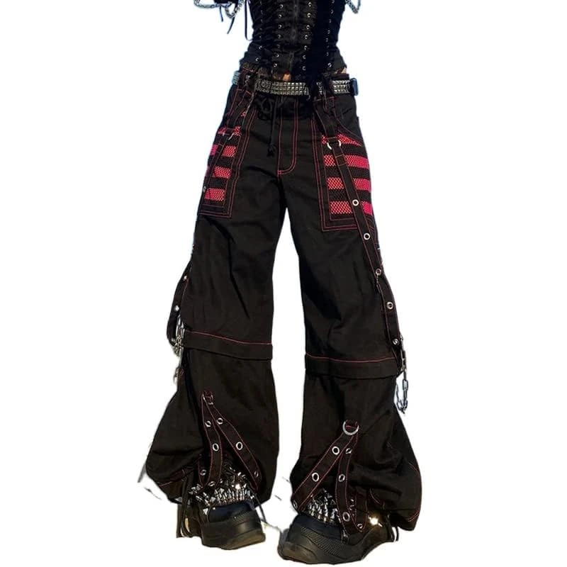 MAEHARRT Women Y2K High Waisted Jeans Gothic Baggy Gothic Cargo Jeans Wide Straight Leg Punk Denim Pants Loose Trousers Streetwear, Black-e, Medium