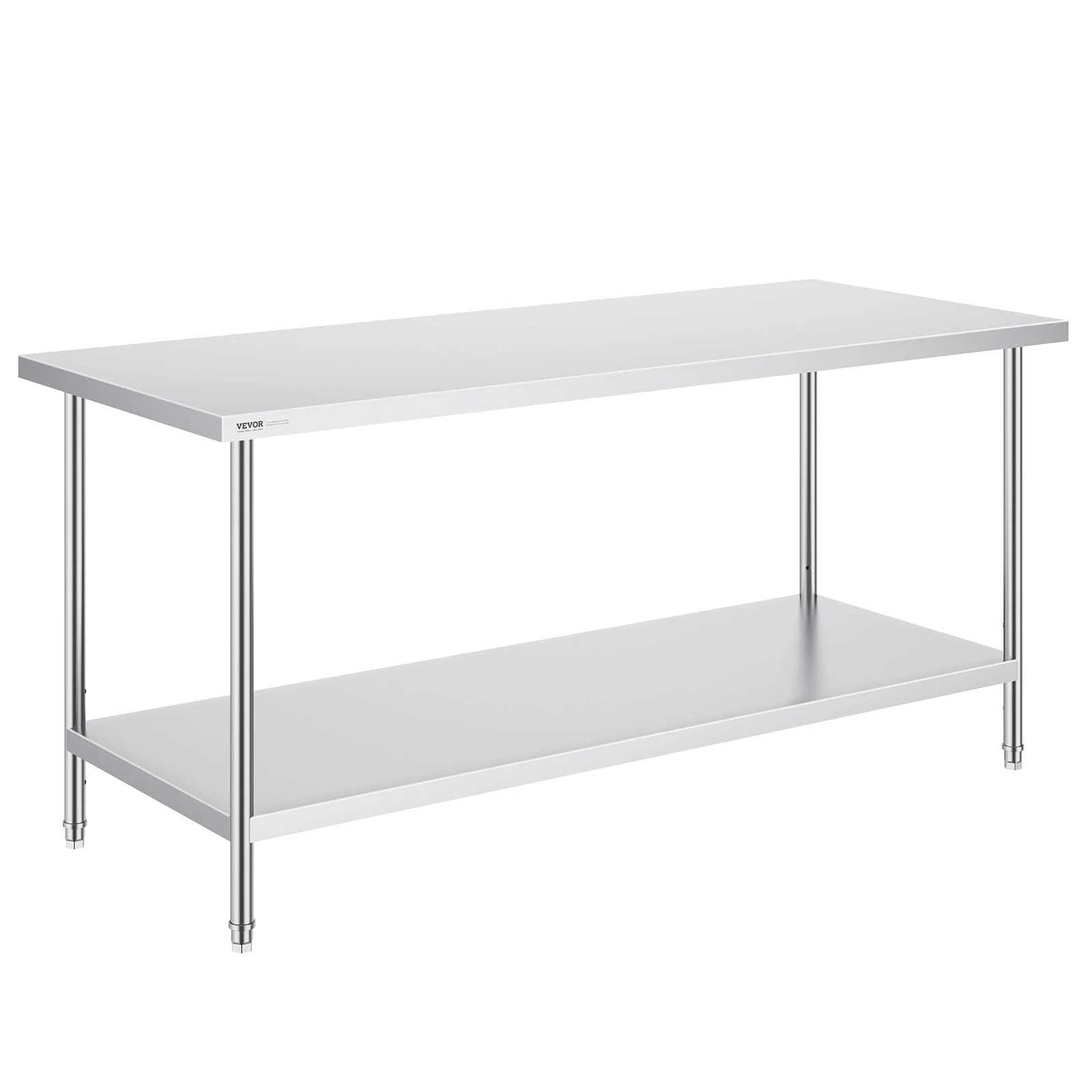 VEVOR Stainless Steel Prep Table, 72 x 30 x 34 Inch, 550lbs Load Capacity Heavy Duty Metal Worktable with Adjustable Undershelf, Commercial Workstation for Kitchen Restaurant Garage Backyard