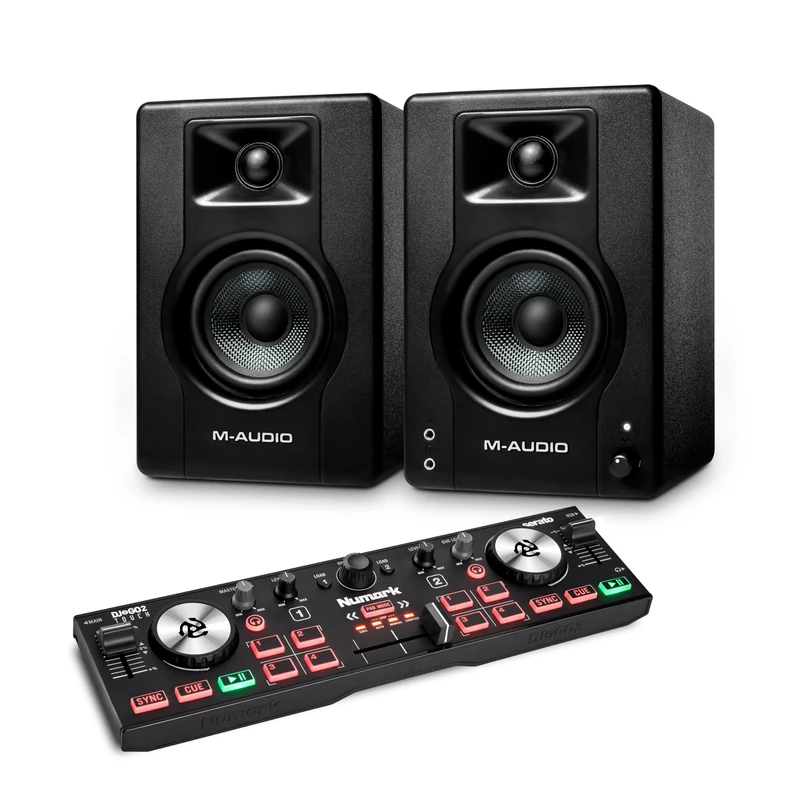 Numark DJ2GO2 Touch DJ Controller and M-AUDIO BX3 Pair Studio Monitors for Studio Recording, Music Production, Podcasting, Streaming