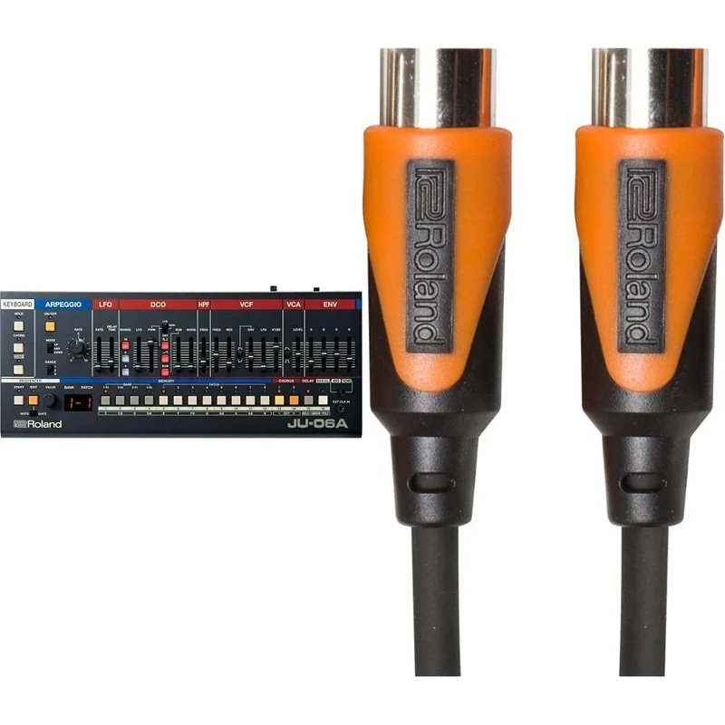 Roland Ju-06A Sound Module, The Sound of The 80'S & Rmidi-B3 Black Series Midi Cable. Straight Din Connectors, 3Ft / 1M Length.