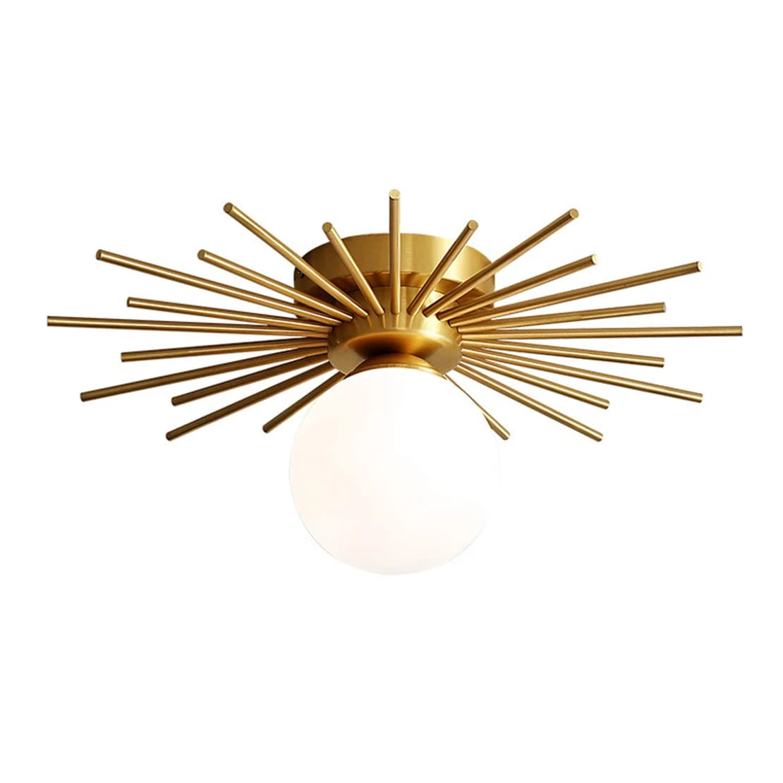 Soutas Brass Flush Mount Ceiling Light Mid Century Glass Globe Semi Flush Mount Ceiling Light Vintage Farmhouse Kitchen Light Fixture with White Glass Ball Shade for Living Room Hallway Foyer
