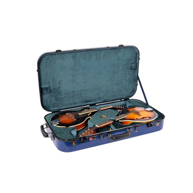 Crossrock Fibreglass Double Mandolin Case | Twin A/F-Style Fit, Mint Blue Gloss Shell, TSA Lock, Removable Padding, Plush Interior - Navy Blue(CRF2020DMNVBL)
