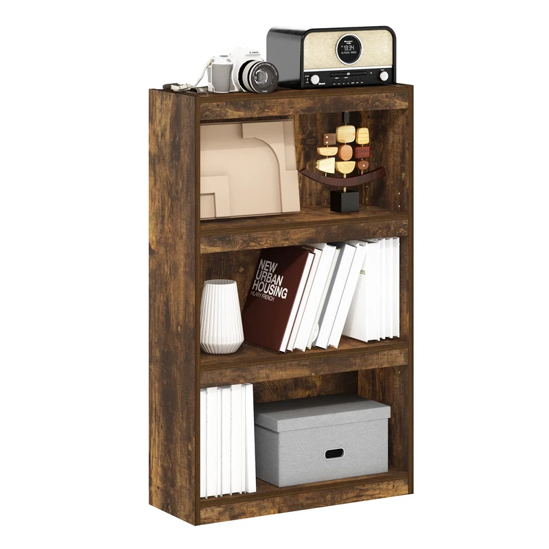 Furinno JAYA Book Shelf, 3-Tier Bokshelf, Enhanced Home Bookcase with Adjustable shelf, 9.5 x 24.5 x 40.3, for Living Room, Bedroom, Home Office, Amber Pine