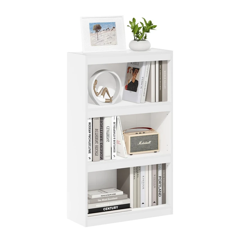 Furinno JAYA Book Shelf, 3-Tier Bokshelf, Enhanced Home Bookcase with Adjustable shelf, 9.5 x 24.5 x 40.3, for Living Room, Bedroom, Home Office, White