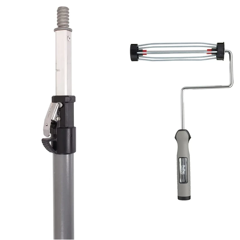 ProDec Advance 4' - 8' Super Lock Elite Heavy Duty Fibreglass & 9 inch x 1.75" Titan No Break Ultra Tough Trade Professional Paint Roller Frame with Soft Grip Handle, 9" x 1.75" cage