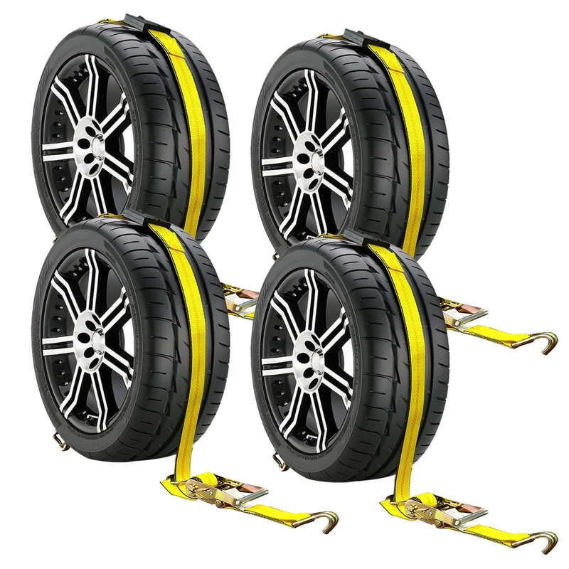 Autofonder 4 Pack 2" X 120" Yellow Polyester Car Trailer Tie Down Straps, 10,000lb Break Strength, Compatible with Passenger Car, ATV, SUV, UTV, Truck, Trailer