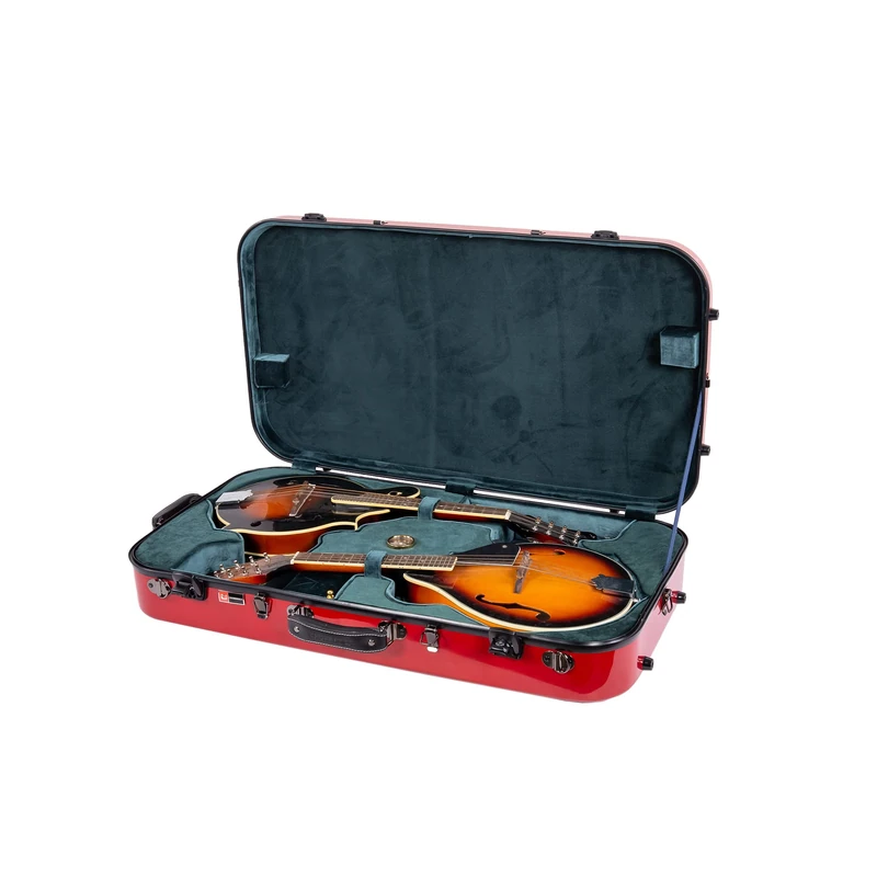 Crossrock Fiberglass Double Mandolin Case – Oblong for A & F-Style (Holds Two Instruments) | Red Gloss Finish, TSA Lock, Backpack Straps – Pro Travel Seri