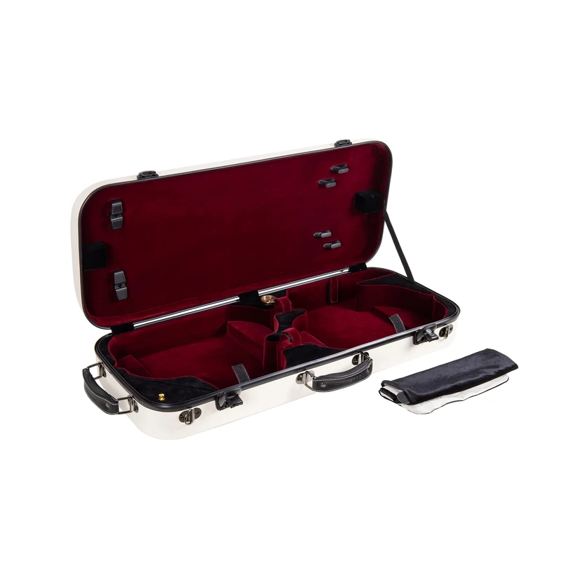 Crossrock Fiberglass Double Violin Case for Two 4/4 Size | Milky White Gloss Finish, TSA Lock, Red Velvet Interior – Durable Lightweight Case for Gigging Musicians - Milk White(CRF2020DVMW) - Image 1