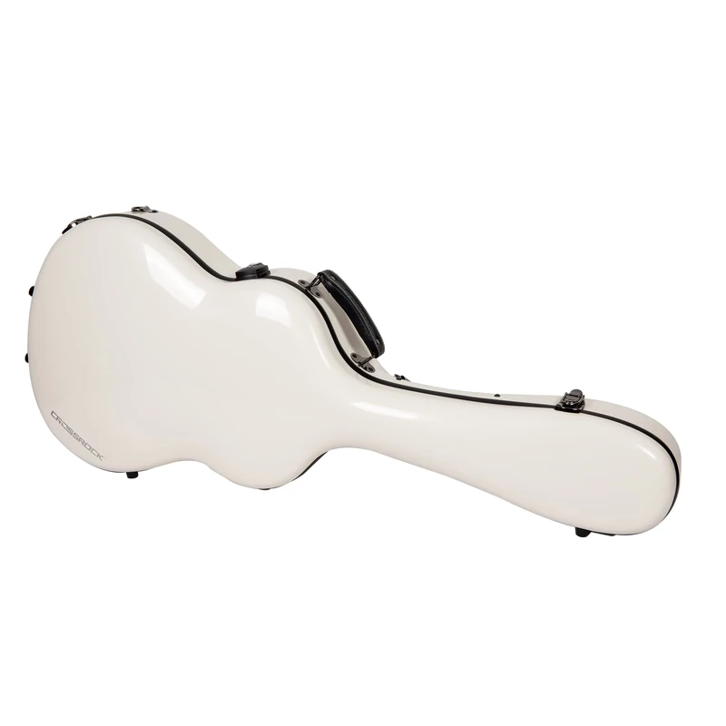 Crossrock Fiberglass Classical Guitar Case for 4/4 Nylon-String | Milky White Finish, TSA Lock, Blue Velvet Interior – Durable Flight-Ready Hardshell -Milky White (CRF2021CMW)