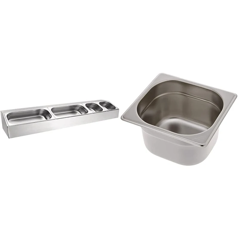 Vogue CP542 Long Gastronorm Pan Rack Pans Sold Separately Kitchen Utensils Cookware & Vogue K991 Stainless Steel 1/6 Gastronorm Pan 100mm Deep Food Container Storage, Silver