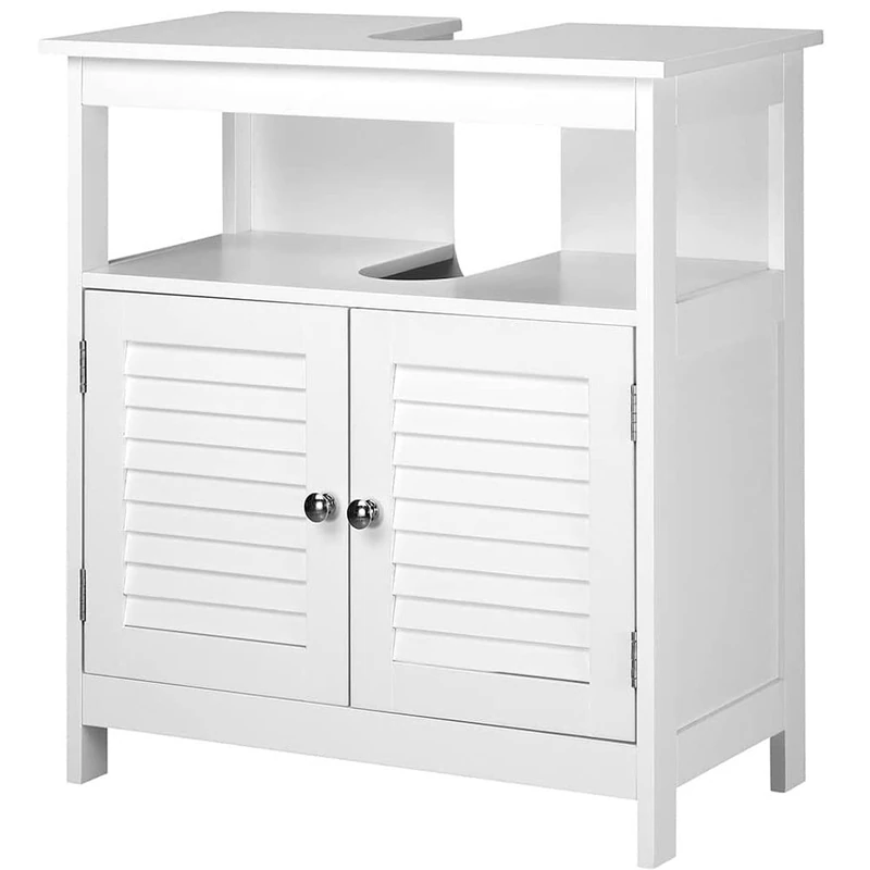 BAKAJI Undercounter Cabinet Washbasin Bathroom Cabinet Two Doors Double Opening Shelf Modern Home Space Saving Internal Shelves White Wood 60 x 30 x 60 cm