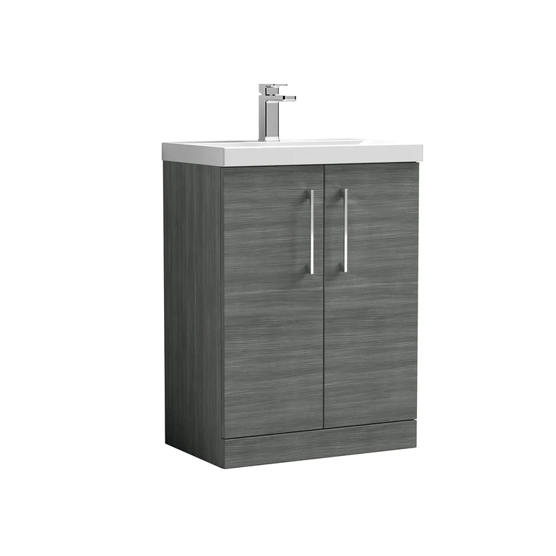 nuie ARN503D Arno Modern Bathroom Floor Standing 2 Door Vanity Unit with Thin-Edge Ceramic Basin, Anthracite