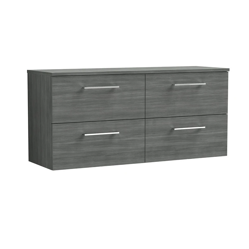 nuie ARN524W2 Arno Modern Bathroom Wall Hung 4 Drawer Double Vanity Unit with Colour Worktop, Anthracite
