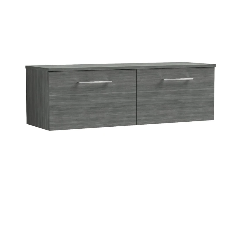 nuie Modern Bathroom Wall Hung 2 Drawer Double Vanity Unit with Colour Worktop, Anthracite, 1200mm