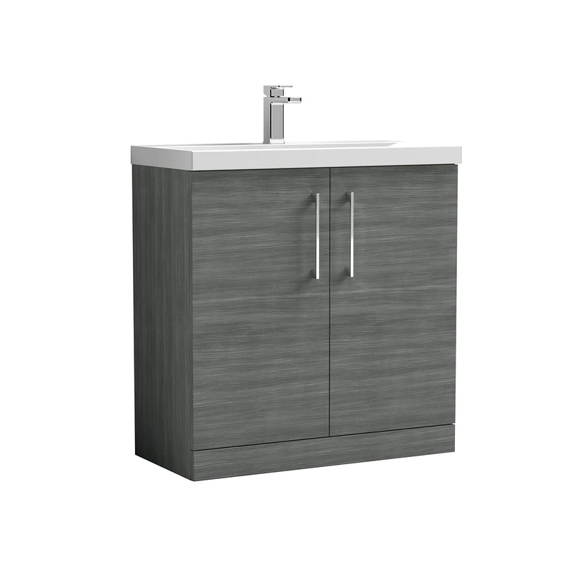 nuie ARN505A Arno Modern Bathroom Floor Standing 2 Door Vanity Unit with Mid-Edge Ceramic Basin, Anthracite