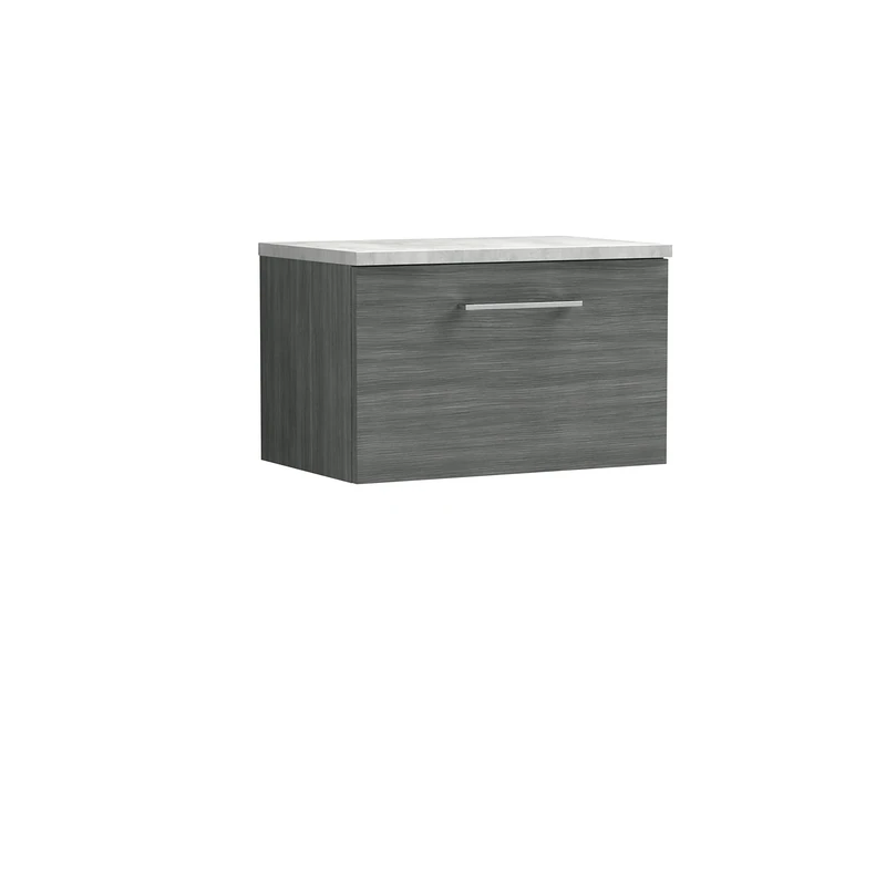 nuie ARN522LBG Arno Modern Bathroom Wall Hung 1 Drawer Vanity Unit with Laminate Worktop, Anthracite