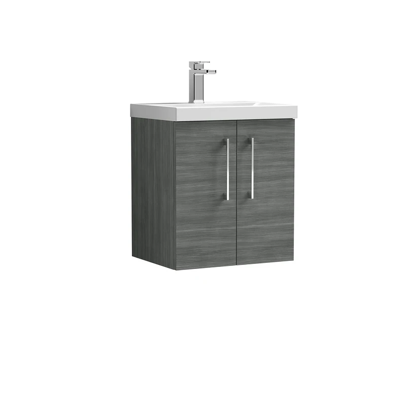 nuie ARN521D Arno Modern Bathroom Wall Hung 2 Door Vanity Unit with Thin-Edge Ceramic Basin, Anthracite