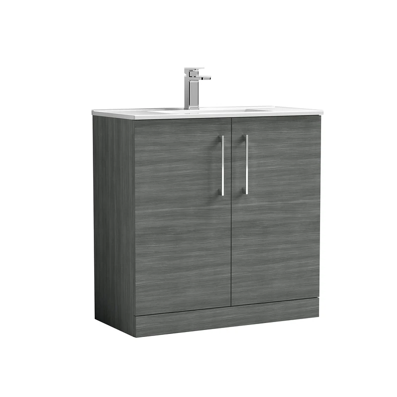 nuie ARN505B Arno Modern Bathroom Floor Standing 2 Door Vanity Unit with Minimalist Ceramic Basin, Anthracite