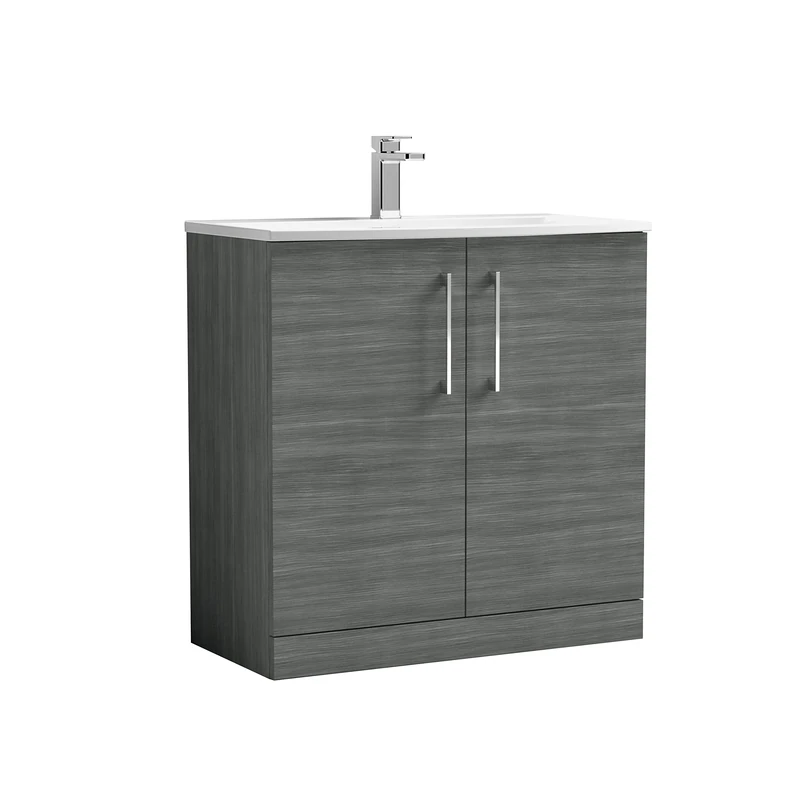 nuie ARN505G Arno Modern Bathroom Floor Standing 2 Door Vanity Unit with Curved Ceramic Basin, Anthracite