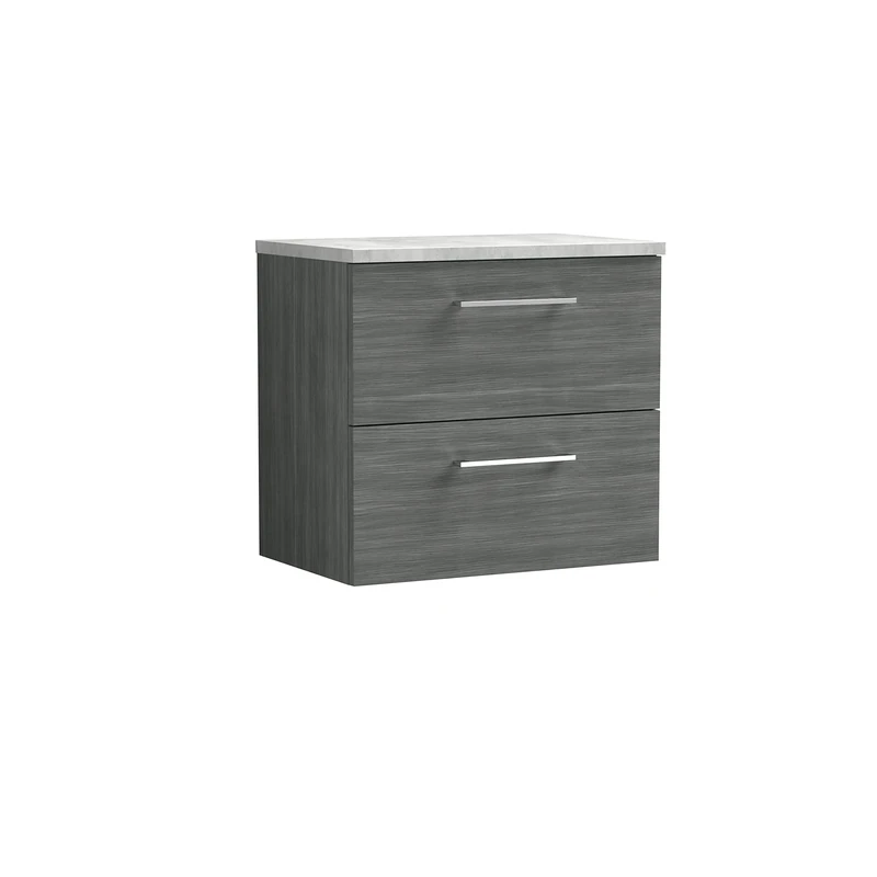nuie ARN524LBG Arno Modern Bathroom Wall Hung 2 Drawer Vanity Unit with Laminate Worktop, Anthracite
