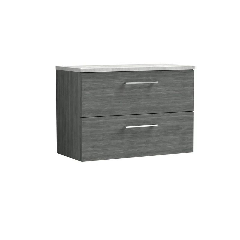 nuie ARN526LBG Arno Modern Bathroom Wall Hung 2 Drawer Vanity Unit with Laminate Worktop, 800mm, Matt Electric Blue/Bellato Grey