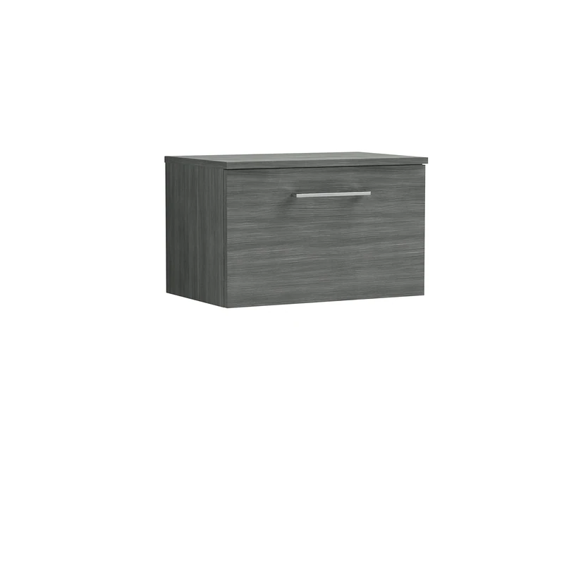 nuie ARN522W Arno Modern Bathroom Wall Hung 1 Drawer Vanity Unit with Colour Worktop, Anthracite