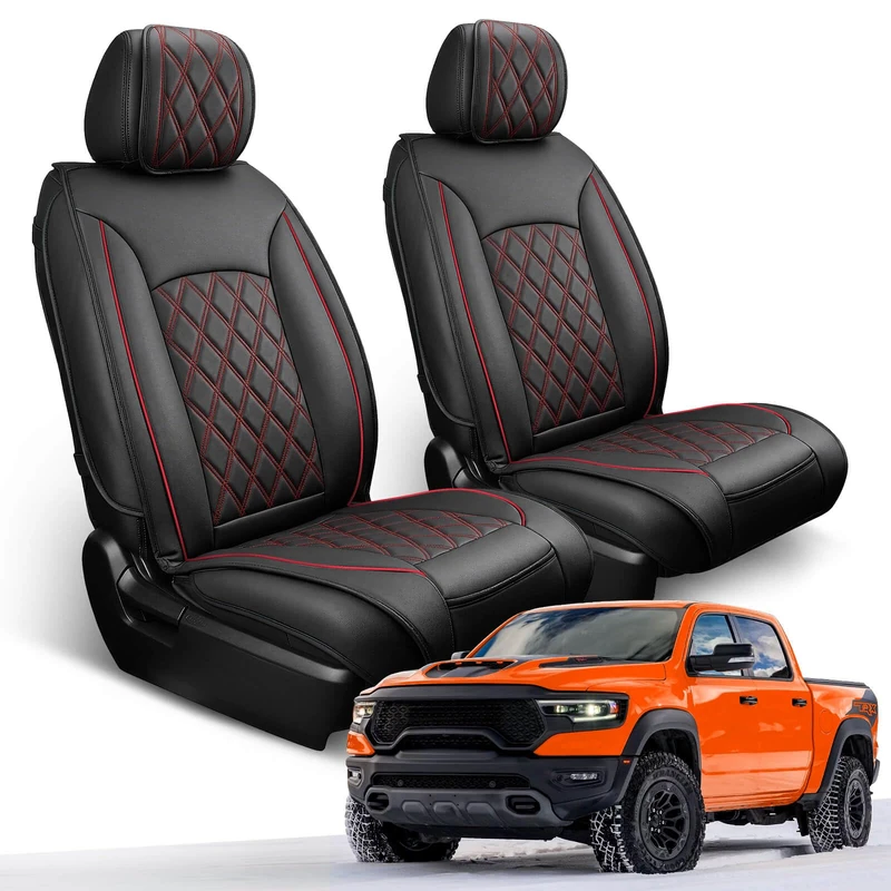 DrCarNow car seat Cover for Dodge ram (Black-Red(2) Front Only)