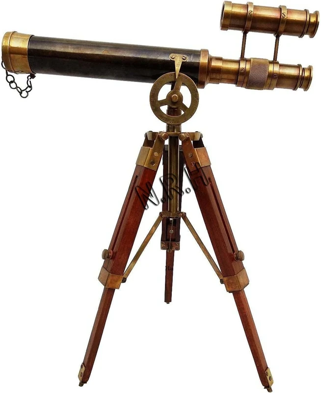Double Barel Victorian London (1915) 18" Brass Telescope on Tripode Stand Antique Home Decor Table Top