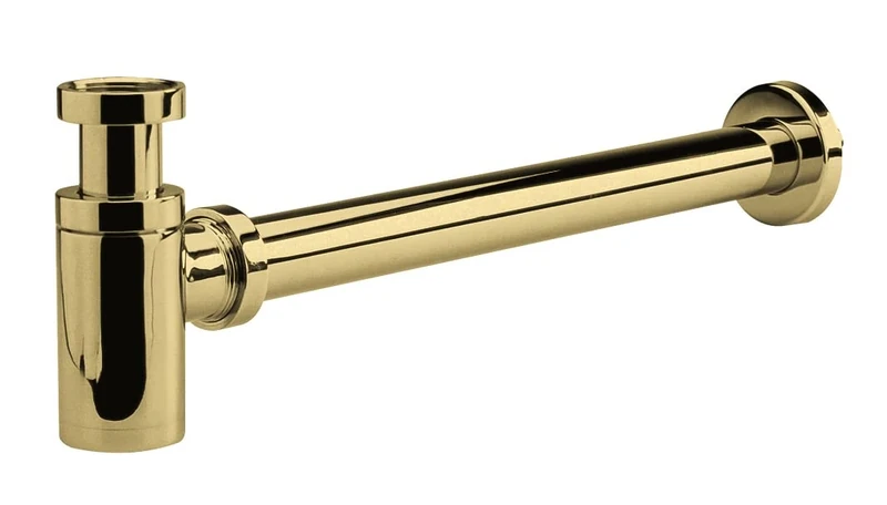 nuie EK802 Accessory Modern Bathroom Round Minimalist Bottle Trap with 300mm Extension Tube, Brushed Brass