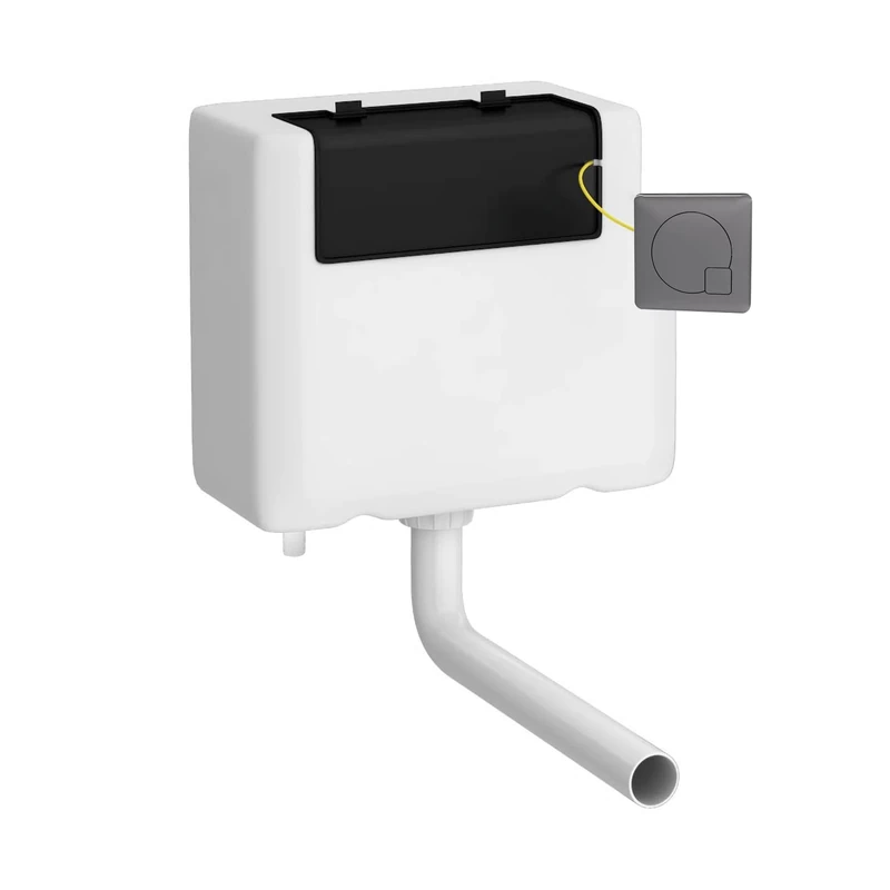 nuie XTY8M04B Modern Bathroom Dual Flush Concealed WC Cistern with Bottom Outlet and Square Push Button, 340 x 296 x 142mm, Brushed Pewter