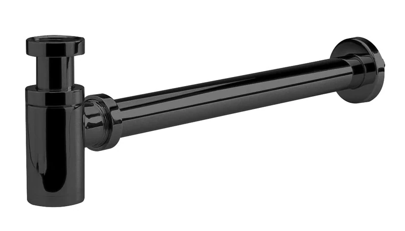 nuie EK402 Accessory Modern Bathroom Round Minimalist Bottle Trap with 300mm Extension Tube, Black