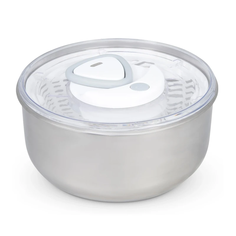 Zyliss Easy Spin 2 Salad Spinner, Large 6L Capacity, Stainless Steel, Serving Bowl, Retractable Cord and Brake System/Easy Cleaning, Dishwasher Safe