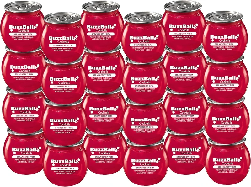 BuzzBallz Strawberry Rita, Ready to Drink Margarita, 13.5% ABV, 24x200ml, Pre Mixed Cocktail Made from Vodka and Strawberry, Citrusy, Sweet and Fruity Notes, with Natural Flavours, Gift Idea