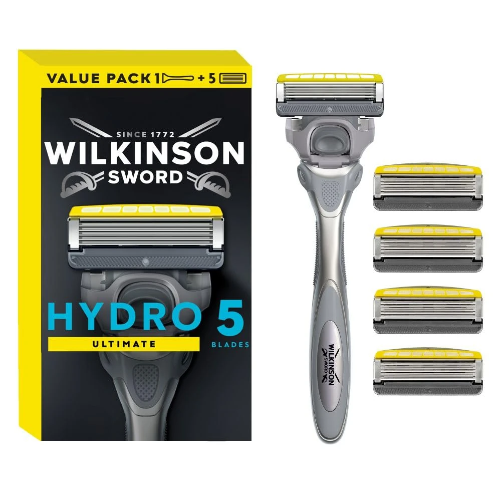 WILKINSON SWORD - Hydro 5 Ultimate Razor For Men Shock Absorb Technology Hydrating Gel & Precision Trimmer Razor plus 4 Blades Refills Pack