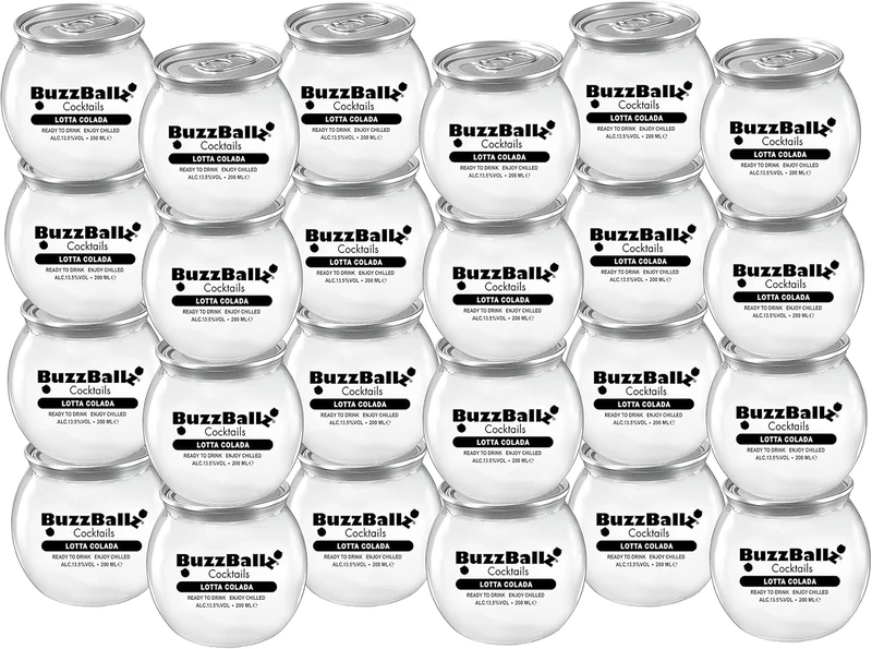 BuzzBallz Lotta Colada, Ready to Drink Piña Colada, 13.5% ABV, 24x200ml, Pre Mixed Cocktail Made from Rum, Pineapple and Coconut Juice, Sweet and Tropical Notes, with Natural Flavours, Gift Idea