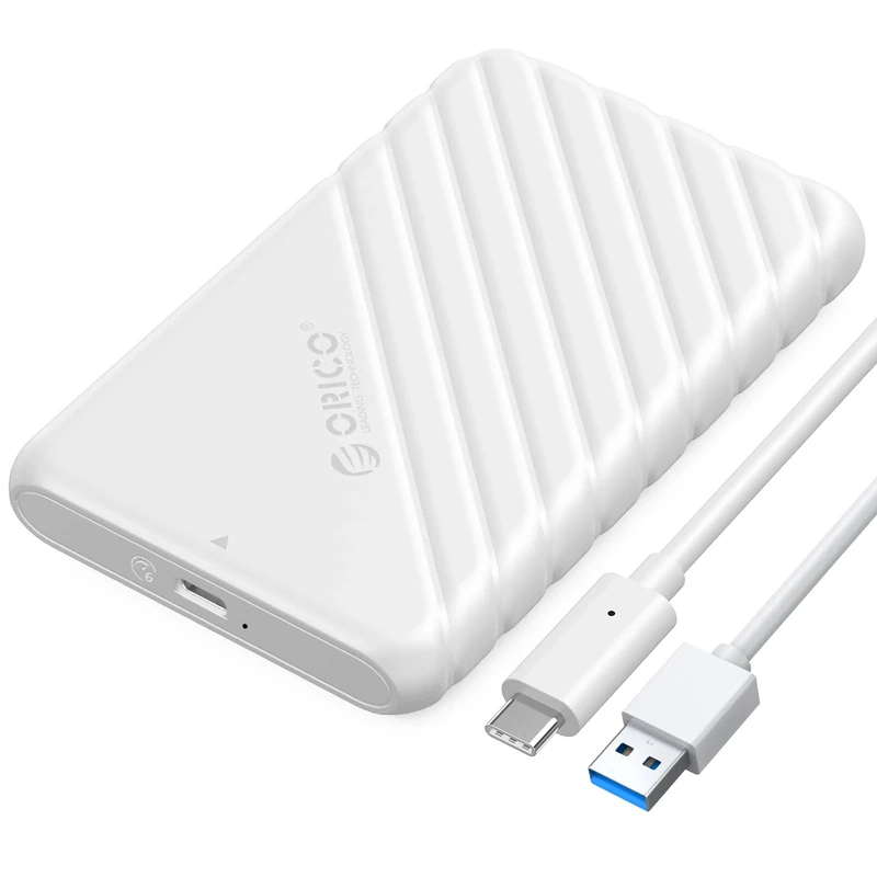 ORICO Festplattengehäuse 2,5 Zoll, 6Gbps USB C 3.2 Gen 1 Festplatten Gehäuse für 9.5mm 7mm 2.5 Zoll SATA SSD HDD, UASP Trim unterstützt, mit USB 3.1 Kabel, Werkzeugloses Externe SSD Gehäuse(Weiß)