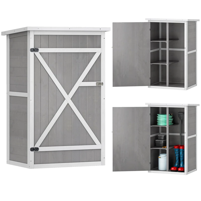 Outsunny Tool Shed Cabinet for Tools Pre-Oiled Fir Wood Inclined Bitumen Roof - Large Lockable Door Latch - 2 Shelves - Dimensions: 75L x 56W x 115H cm - Image 1