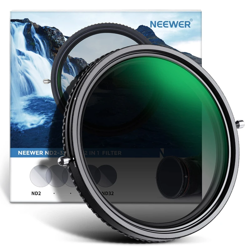 Neewer 2 in 1 77mm Variable ND Filter & CPL Filter - ND2-ND32, Circular Polarizer, Nano Coated, HD Optical Glass, Aluminum Alloy Frame, Water Repellent, Scratch Resistant
