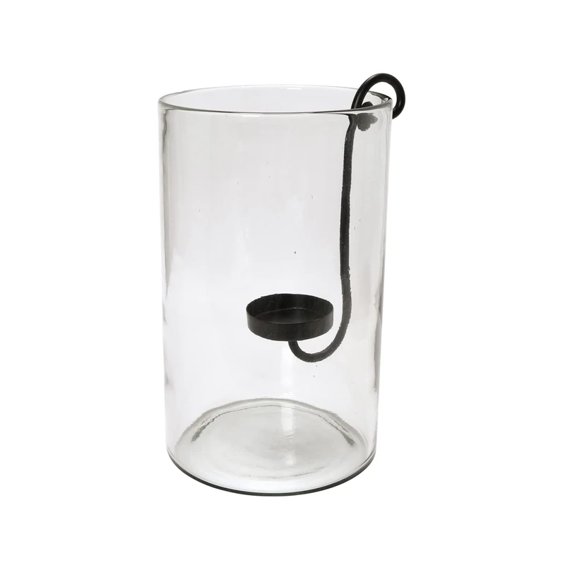 Creative Co-Op Glass Hurricane with Metal Candle Holder, Black Candleholders, 8" L x 8" W x 13" H
