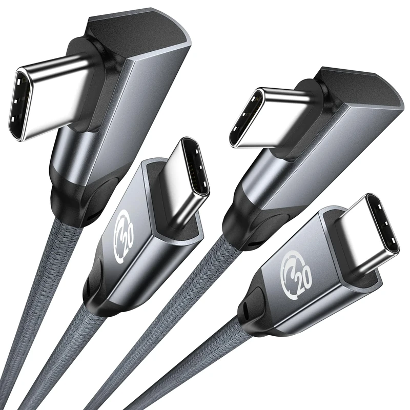 UseBean USB C to USB C Cable Right Angle 100W 3M, [2 Pack] USB C 3.2 Gen2x2 20Gbps Cable 4K Video, Type-C PD Fast Charging Cord, for iPhone 15 Pro Max, MacBook Pro, iPad Pro/Air, Galaxy S24/S23