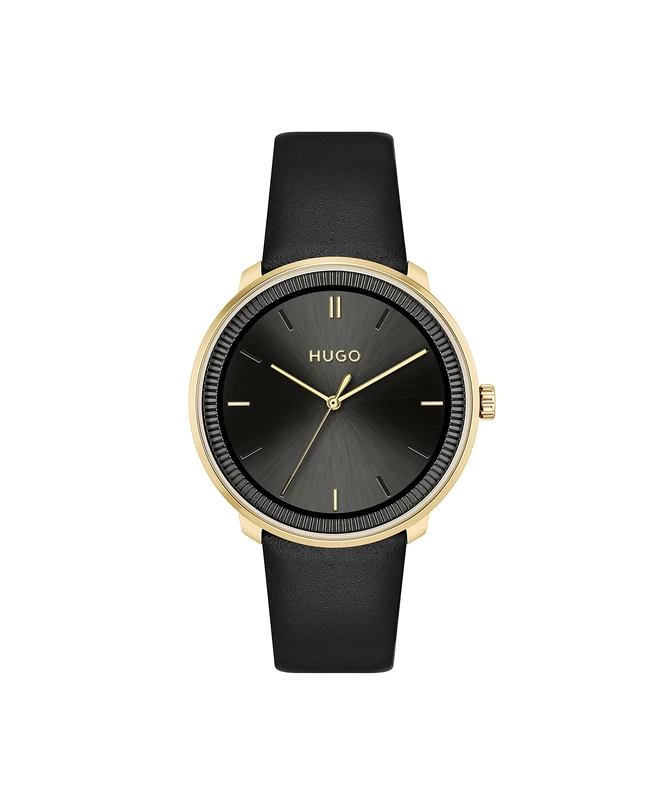 HUGO Analogue Quartz Watch Unisex with Yellow Gold & Black Interchangeable Strap Set - 1520026