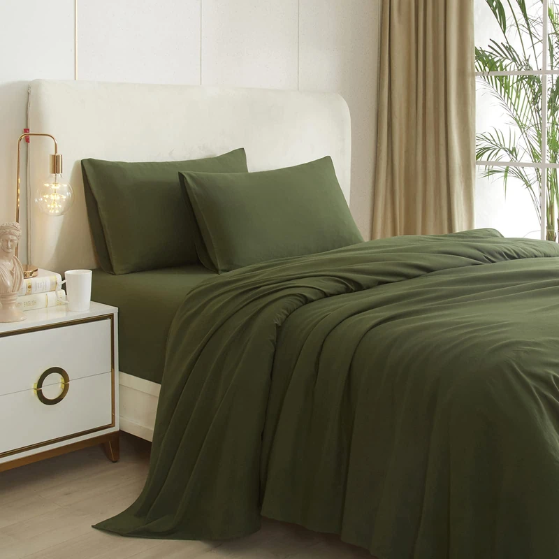 HighBuy Army Green Sheets King 4 Piece Bed Sheets,16 Inch Deep Pocket,Luxury Soft King Sheet & Pillowcase Set,Easy Fit Fitted Sheets King,Wrinkle & Shrink Resistant Cooling Sheets for King Size Bed